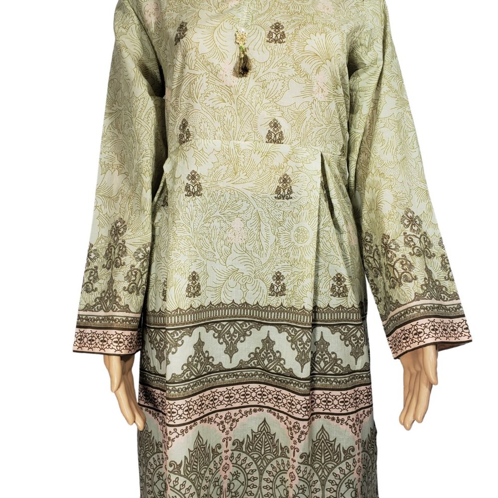 Tea-Green Cotton Kurti Tunic Shirt Pakistani/Indian Almirah Junaid Jamshed XS, L
